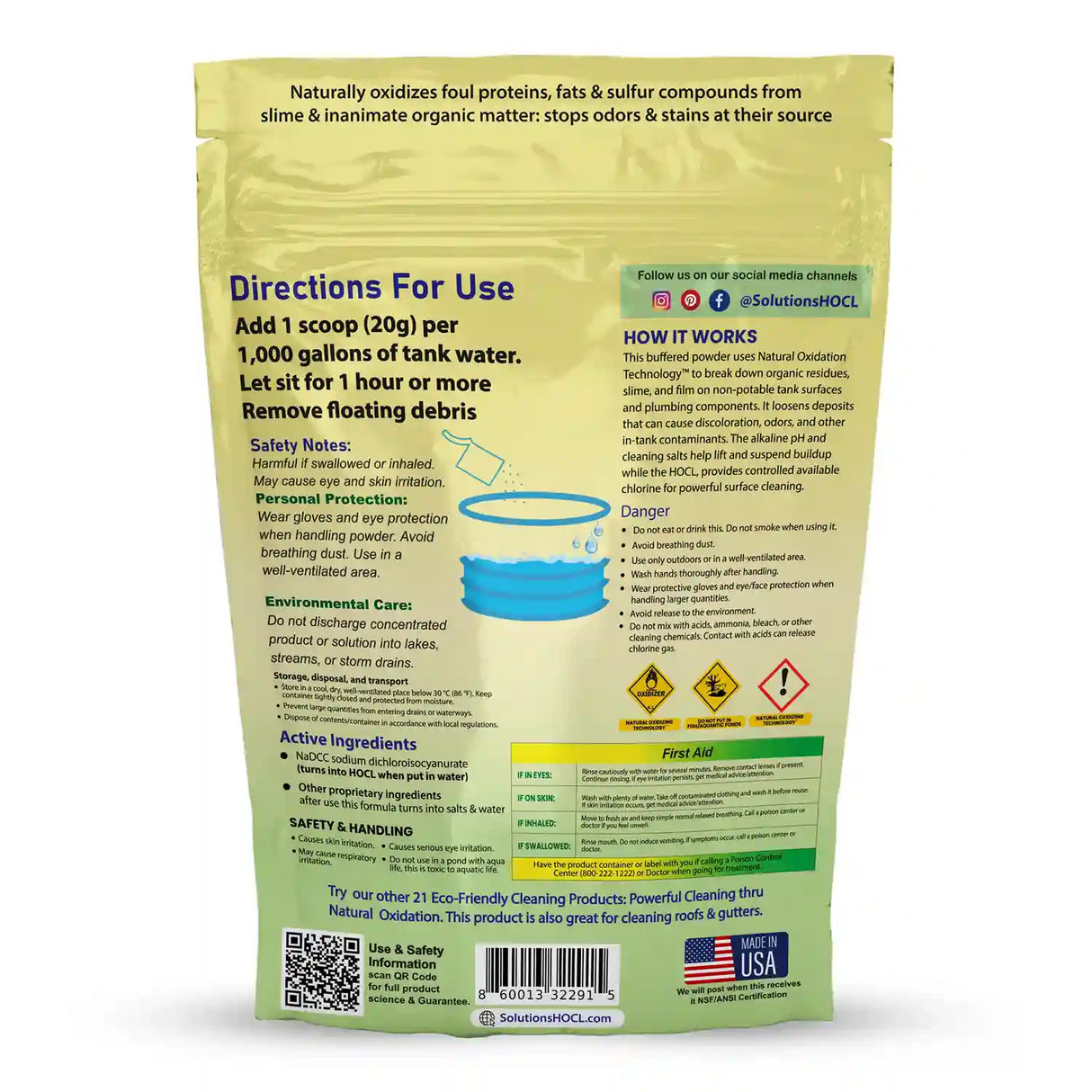 Cistern and Catchment package of Solutions HOCL cleaning powder with text
