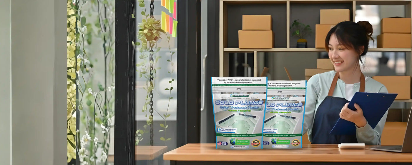 Woman in a store holding a product package with a focus on the packaging.