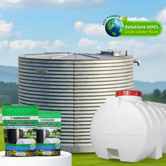 HOCL Monthly Maintenance Pack in front of Cistern and Rainwater tanks