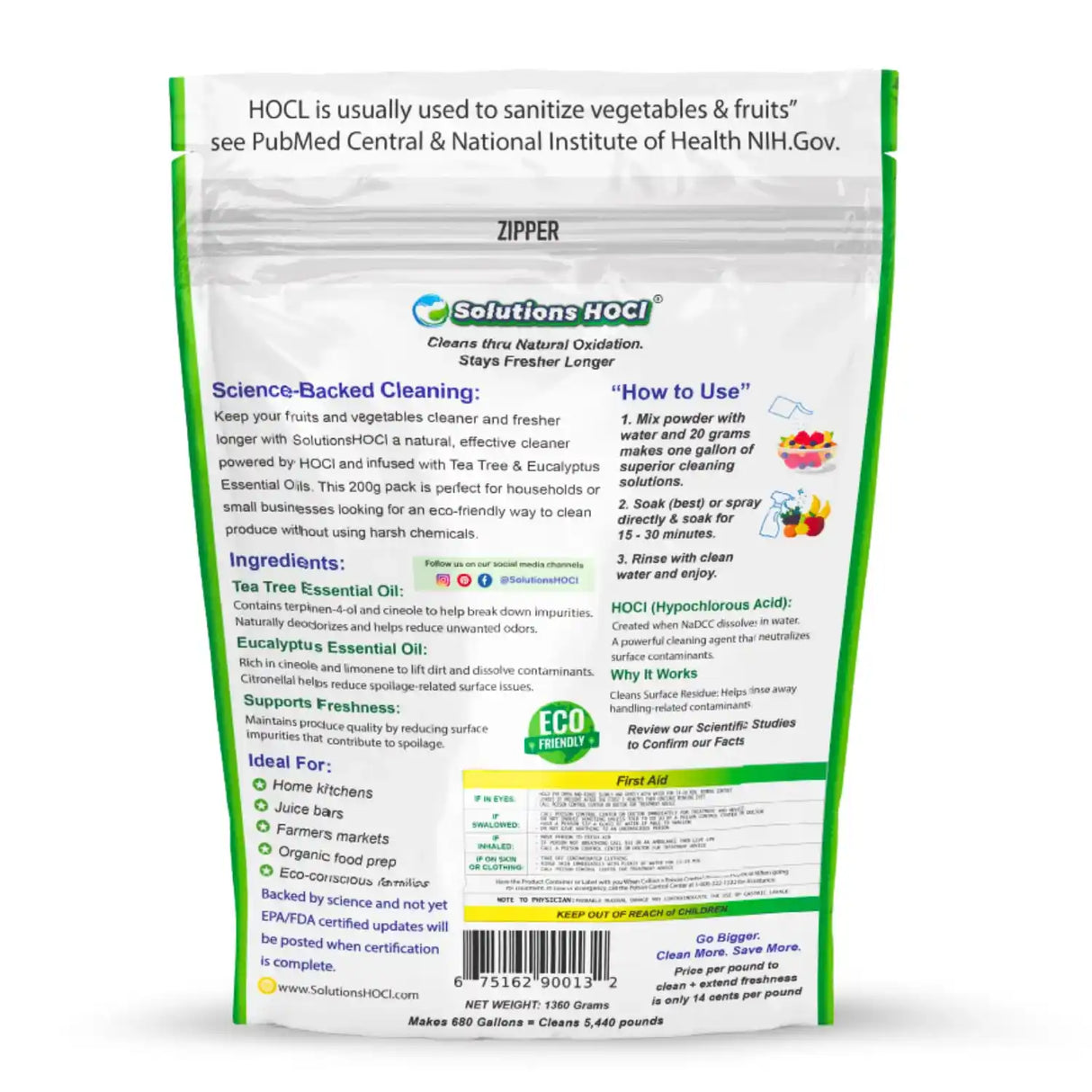 Solutions HOCL Produce Cleaner 1360g Premium Size Pack