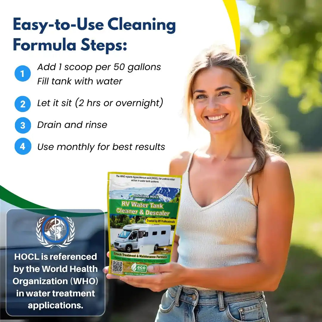 solutions hocl (hypochlorous acid) rv tank treatment cleaner usage