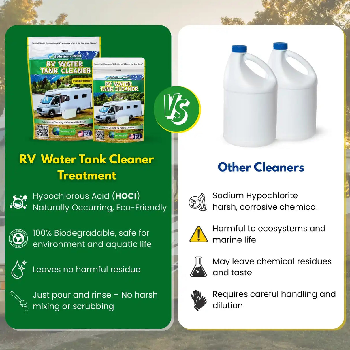 hocl rv tank treatment descaller campare with bleach