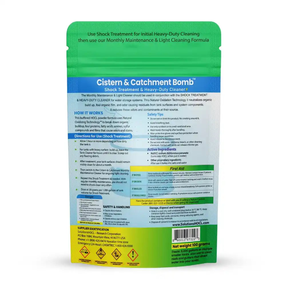 Product packaging for 'Cistern & Catchment Bomb' on a white background