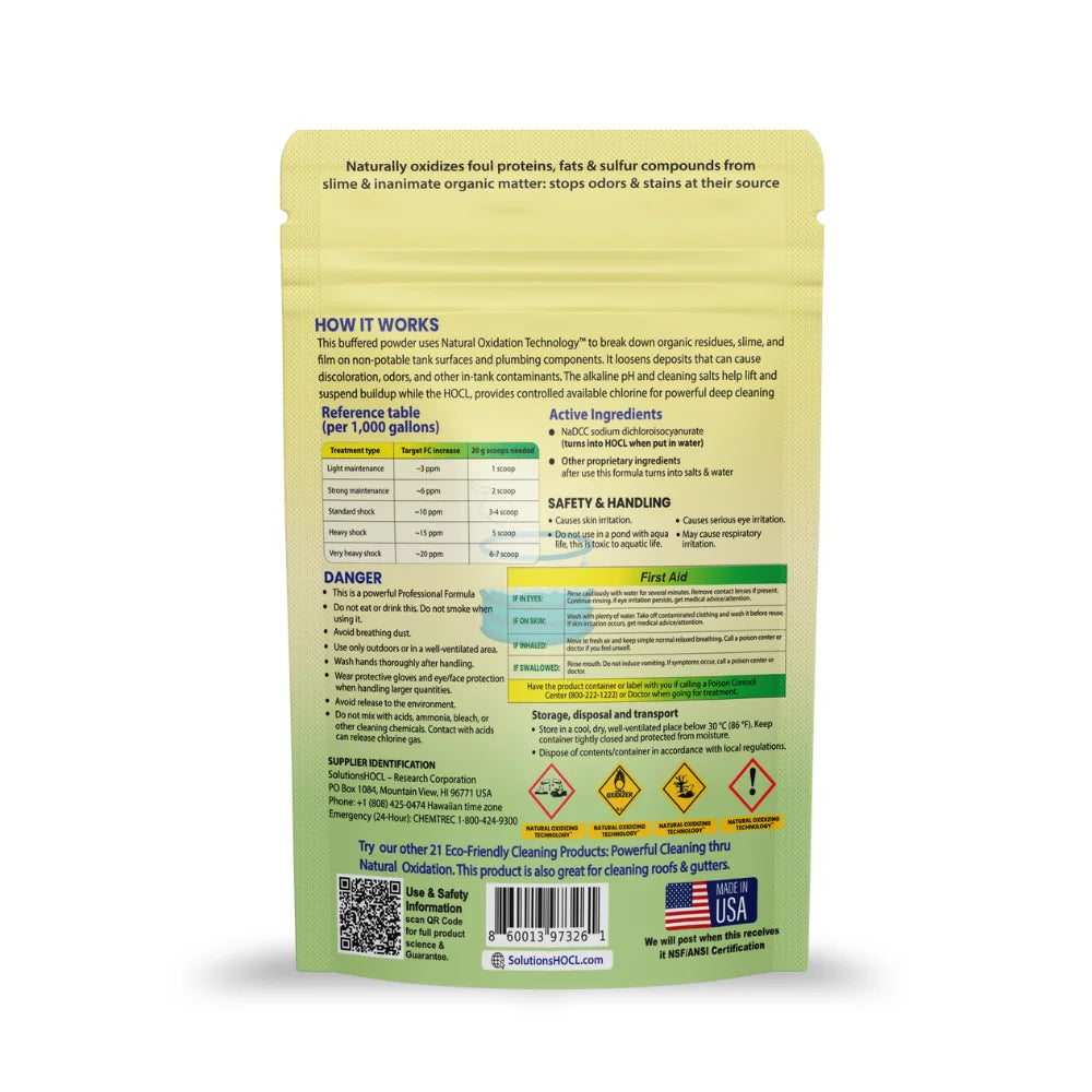 Back of a cistern and catchment shock and monthly bomb green and yellow product packaging