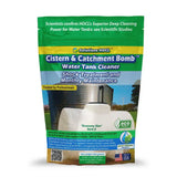 Cistern & Catchment Bomb water tank cleaner shock & montlhly 500g packaging on a white background