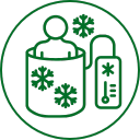 Icon of a thermos with snowflakes and a thermometer, indicating cold temperature.