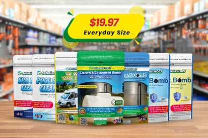 Packaging of cleaning products with a price tag in a store setting
