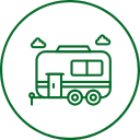 Icon of a camper in a circular outline