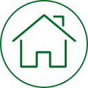 Green house icon within a circle