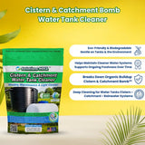 Cistern & Catchment Bomb Water Tank Cleaner packaging with features listed