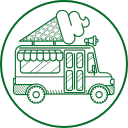 Illustration of a food truck with a roof tent on a green background