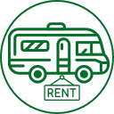 Logo of a rental camper with 'RENT' text on a white background