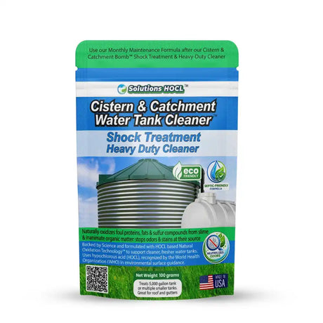 Package of Cistern & Catchment Bomb with a green and blue label on a white background