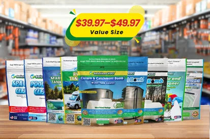 Collection of pest control products on a store shelf with a value size label.