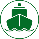 Green icon of a ship on water