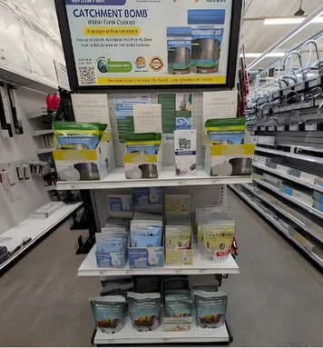 Display of Solutions HOCL products in a store with a large sign above it.