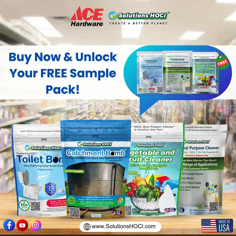 Promotional image of Solutions HOC! products with ACE Hardware branding in a store setting.